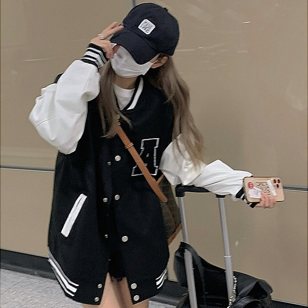 【台灣發貨】韓版慵懶風刺繡棒球外套 外套 防曬外套 女裝 上衣 衣服【J318】-細節圖8