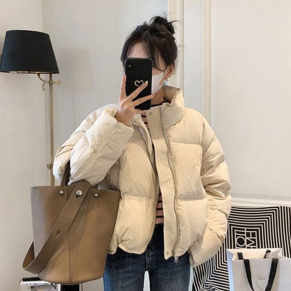 【台灣發貨】韓版立領泡芙外套 外套 冬季外套 女裝 上衣 衣服【J308】-細節圖2