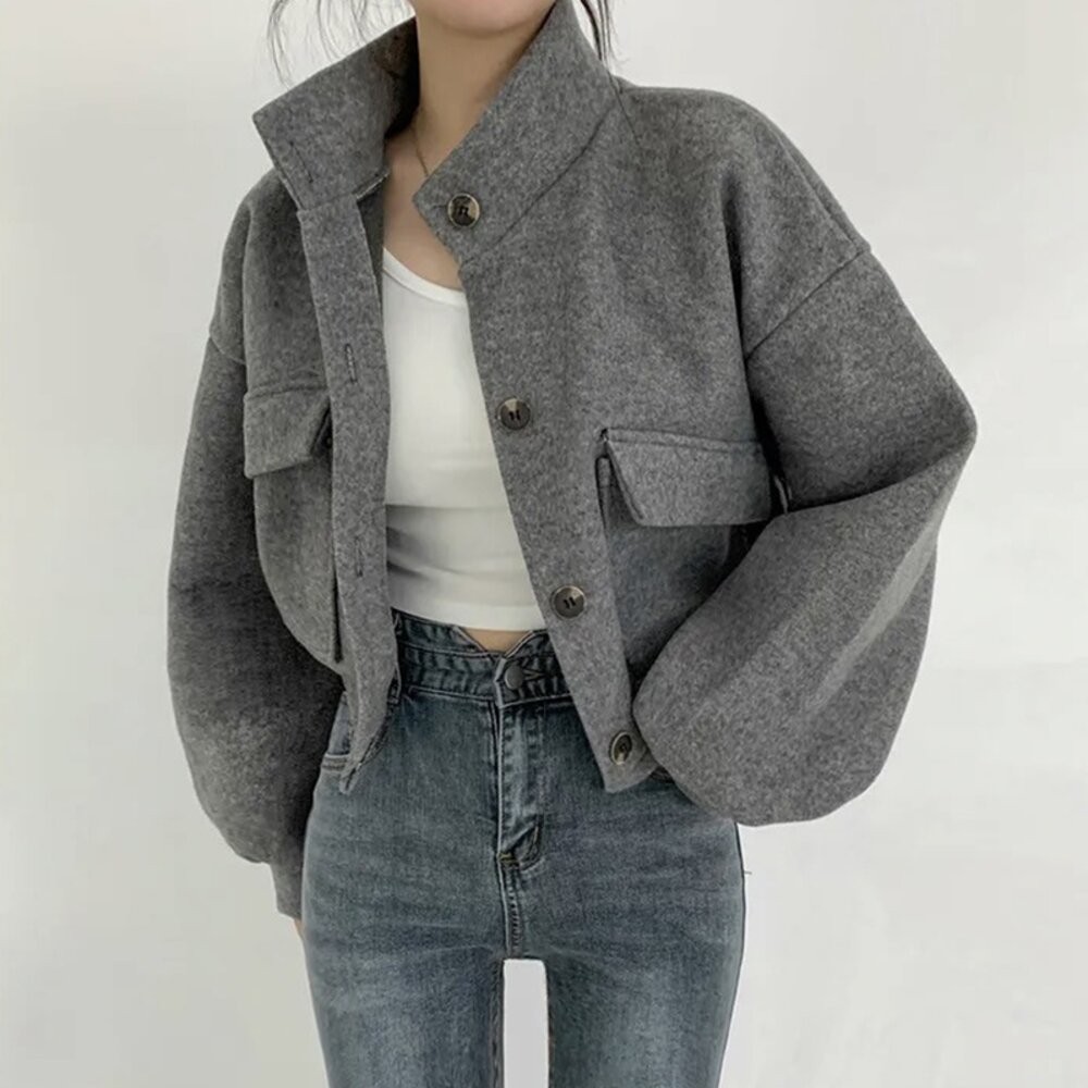 【台灣發貨】韓版寬鬆立領小眾短版外套 外套 防曬外套 女裝 上衣 衣服【J301】-細節圖5