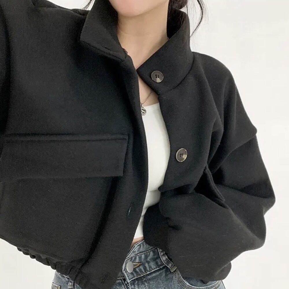 【台灣發貨】韓版寬鬆立領小眾短版外套 外套 防曬外套 女裝 上衣 衣服【J301】-細節圖6