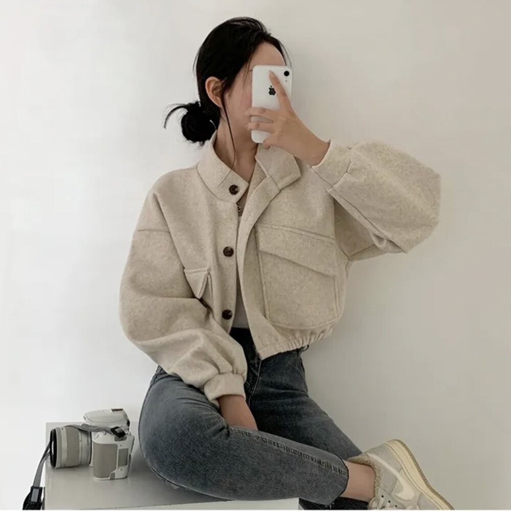 【台灣發貨】韓版寬鬆立領小眾短版外套 外套 防曬外套 女裝 上衣 衣服【J301】-細節圖7