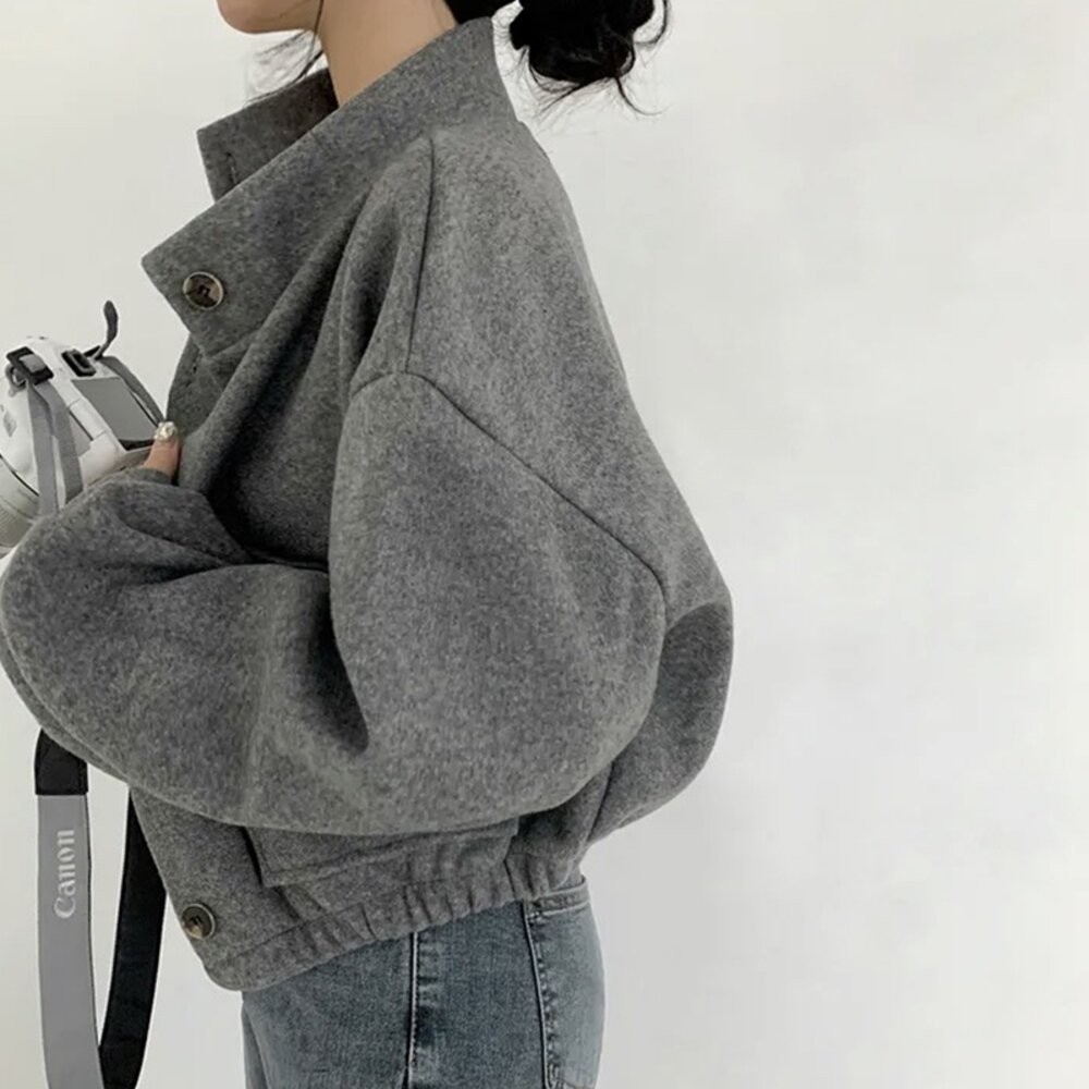 【台灣發貨】韓版寬鬆立領小眾短版外套 外套 防曬外套 女裝 上衣 衣服【J301】-細節圖8