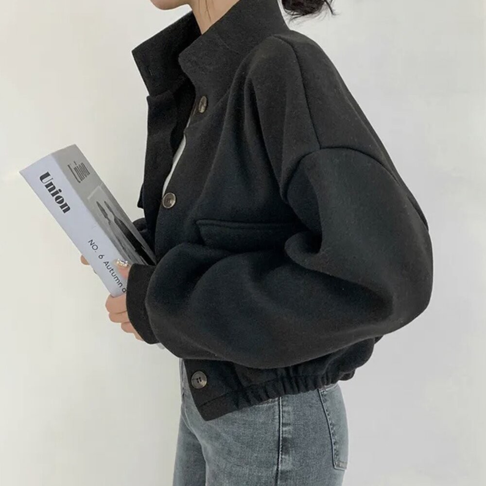 【台灣發貨】韓版寬鬆立領小眾短版外套 外套 防曬外套 女裝 上衣 衣服【J301】-細節圖9