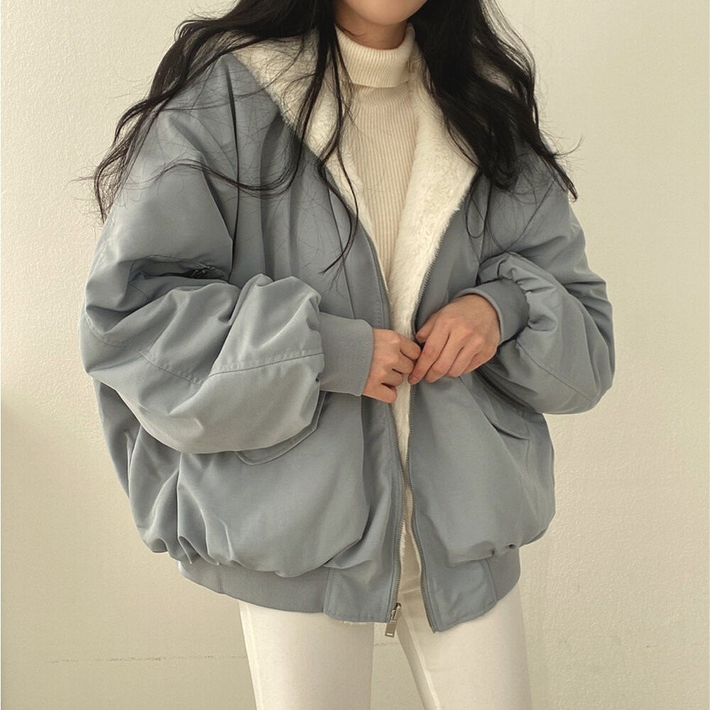 【台灣發貨】韓版加厚內刷毛兩面穿寬鬆毛毛外套 外套 防曬外套 女裝 上衣 衣服【J183】-細節圖2