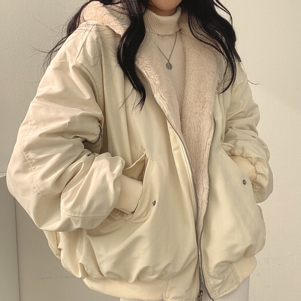 【台灣發貨】韓版加厚內刷毛兩面穿寬鬆毛毛外套 外套 防曬外套 女裝 上衣 衣服【J183】-細節圖8