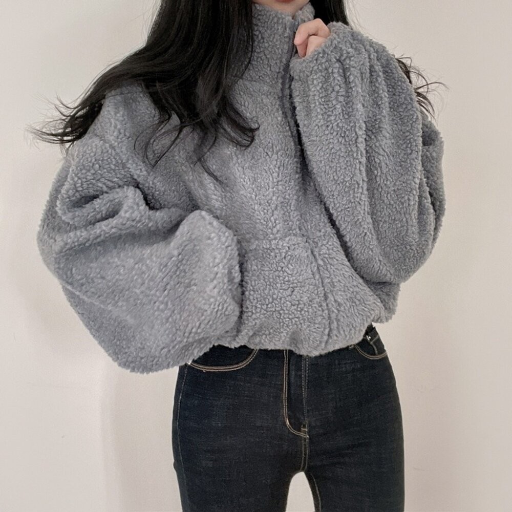 【台灣發貨】韓版立領寬鬆內刷毛慵懶風毛毛外套 外套 防曬外套 女裝 上衣 衣服【J242】-細節圖4