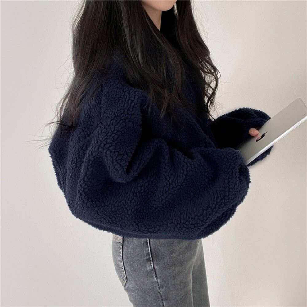 【台灣發貨】韓版立領寬鬆內刷毛慵懶風毛毛外套 外套 防曬外套 女裝 上衣 衣服【J242】-細節圖6