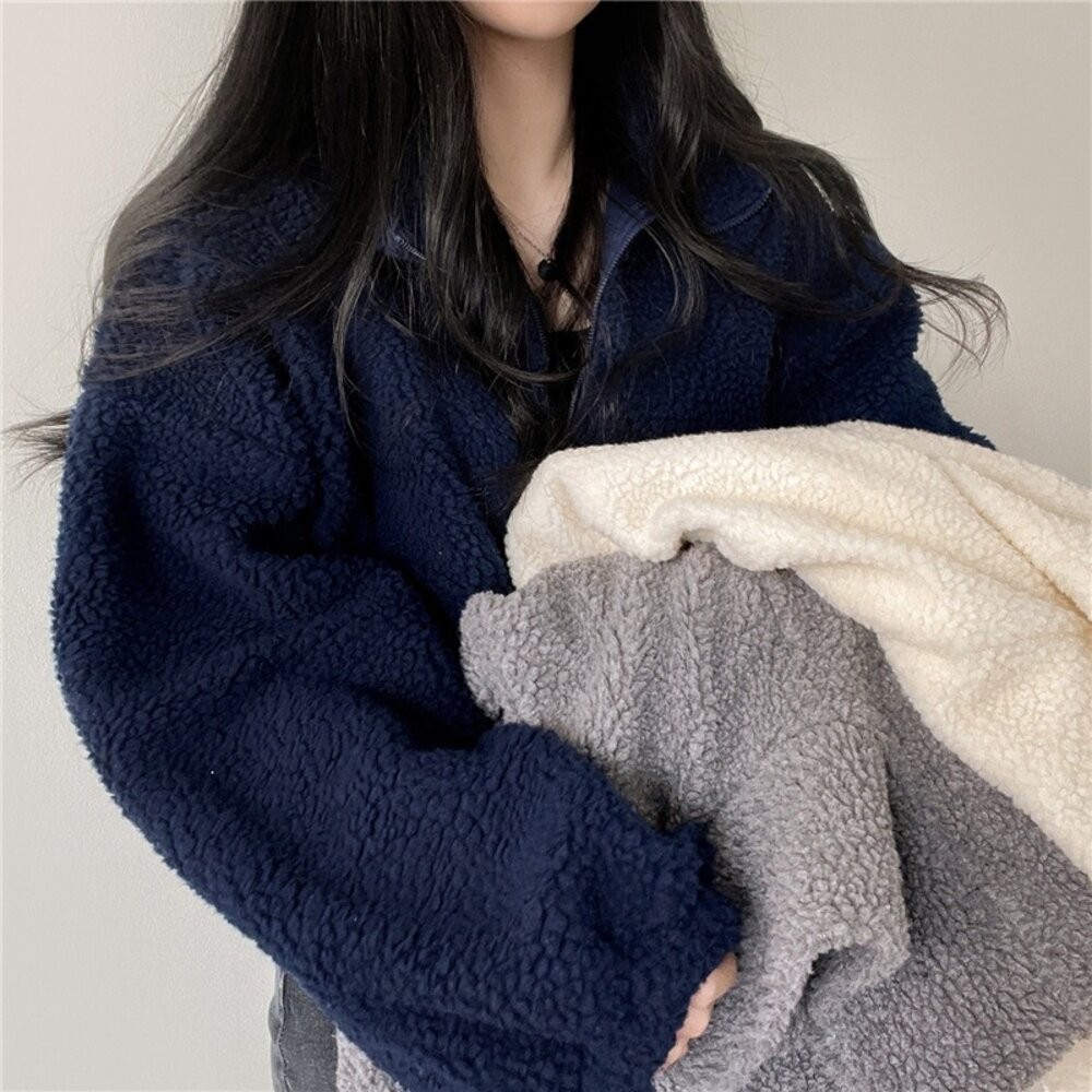 【台灣發貨】韓版立領寬鬆內刷毛慵懶風毛毛外套 外套 防曬外套 女裝 上衣 衣服【J242】-細節圖9