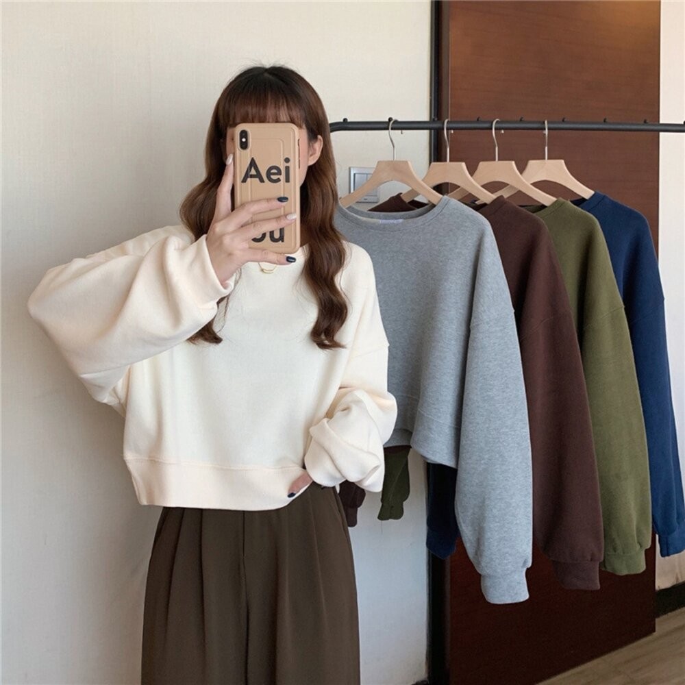 【台灣發貨】韓版寬鬆圓領長袖上衣 長袖上衣 長袖t恤 衣服 女裝 上衣【W371】-細節圖3