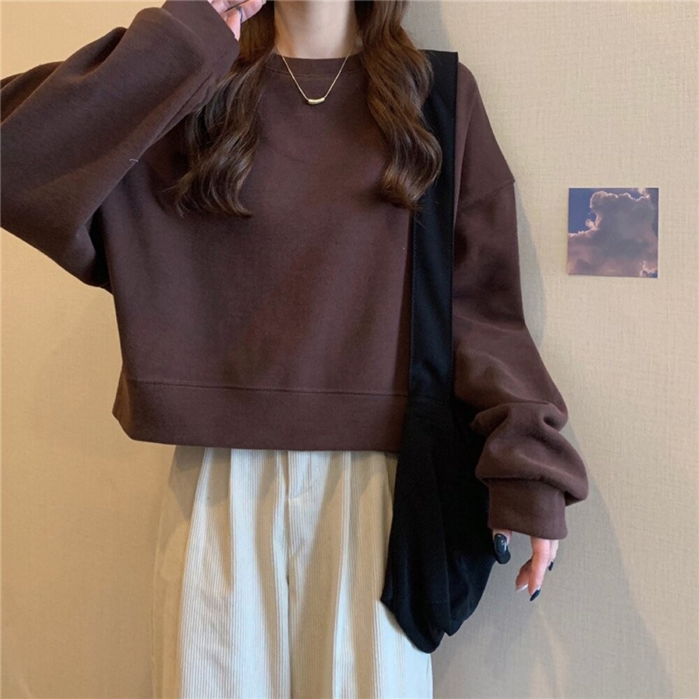 【台灣發貨】韓版寬鬆圓領長袖上衣 長袖上衣 長袖t恤 衣服 女裝 上衣【W371】-細節圖5