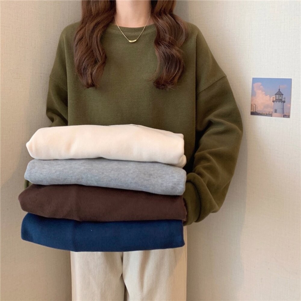 【台灣發貨】韓版寬鬆圓領長袖上衣 長袖上衣 長袖t恤 衣服 女裝 上衣【W371】-細節圖6