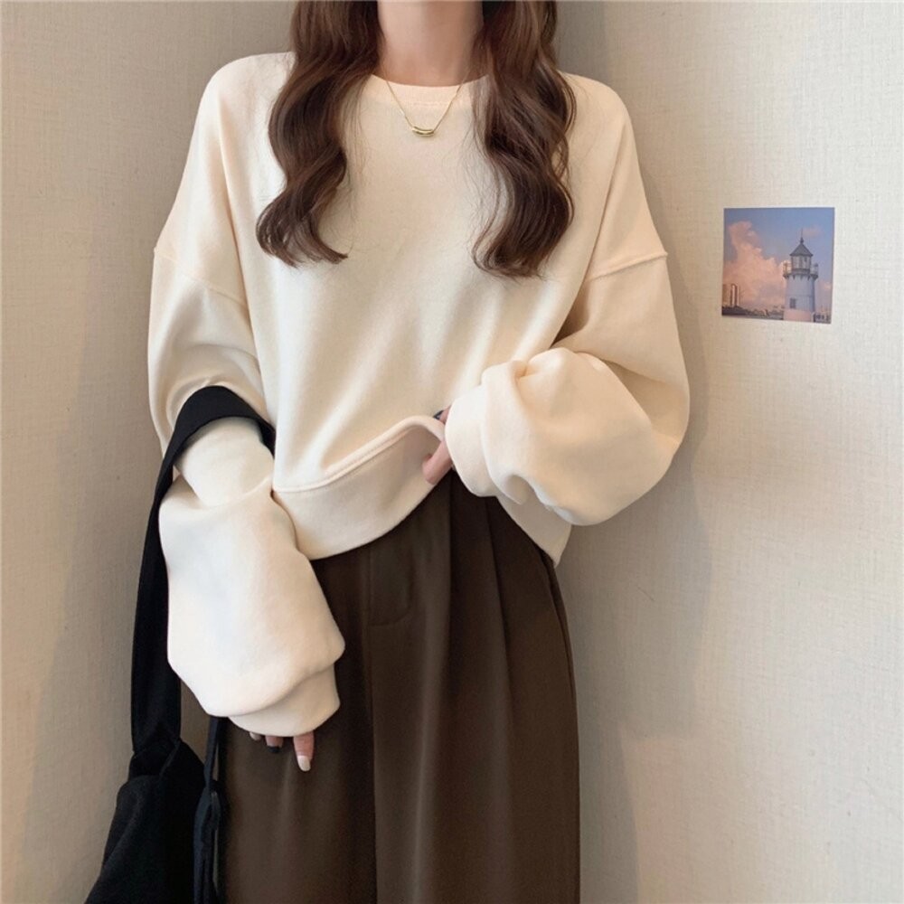 【台灣發貨】韓版寬鬆圓領長袖上衣 長袖上衣 長袖t恤 衣服 女裝 上衣【W371】-細節圖7