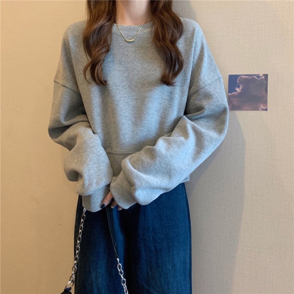 【台灣發貨】韓版寬鬆圓領長袖上衣 長袖上衣 長袖t恤 衣服 女裝 上衣【W371】-細節圖8