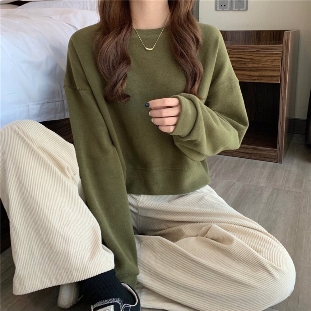 【台灣發貨】韓版寬鬆圓領長袖上衣 長袖上衣 長袖t恤 衣服 女裝 上衣【W371】-細節圖9