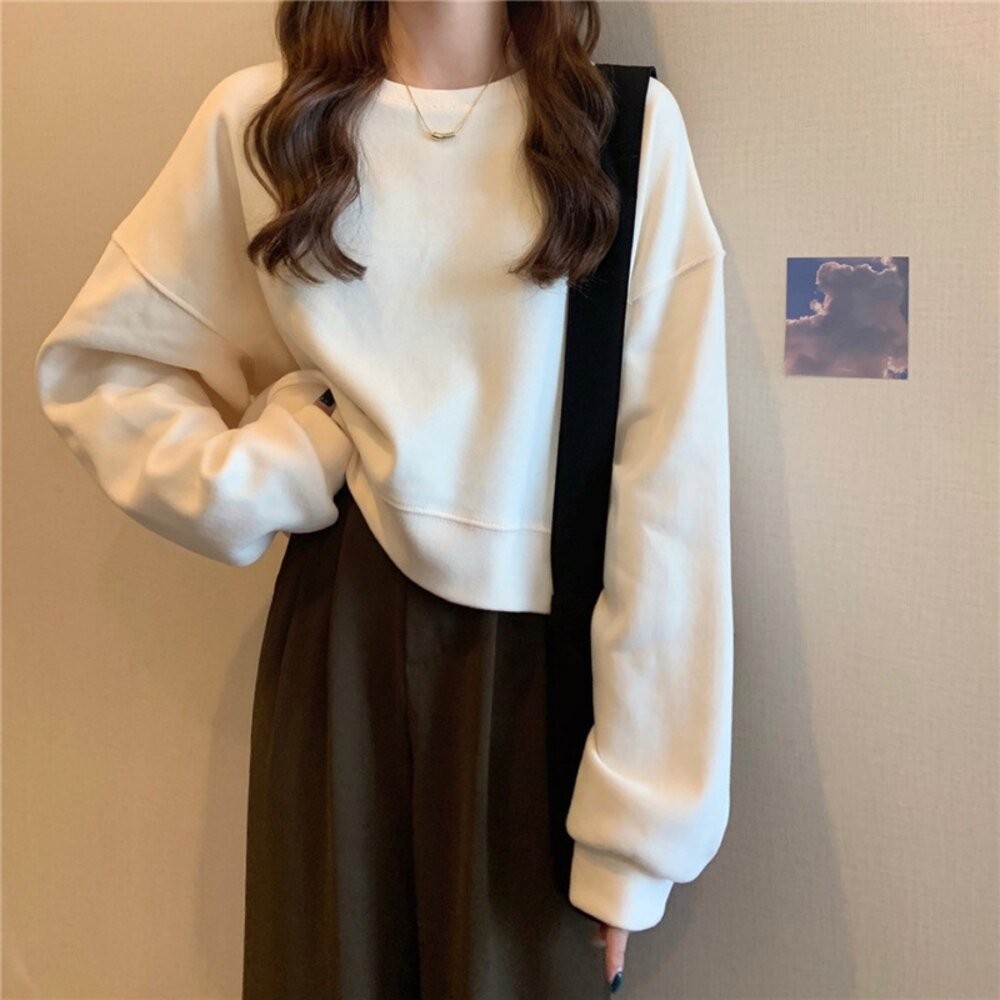 【台灣發貨】韓版寬鬆圓領長袖上衣 長袖上衣 長袖t恤 衣服 女裝 上衣【W371】-規格圖9