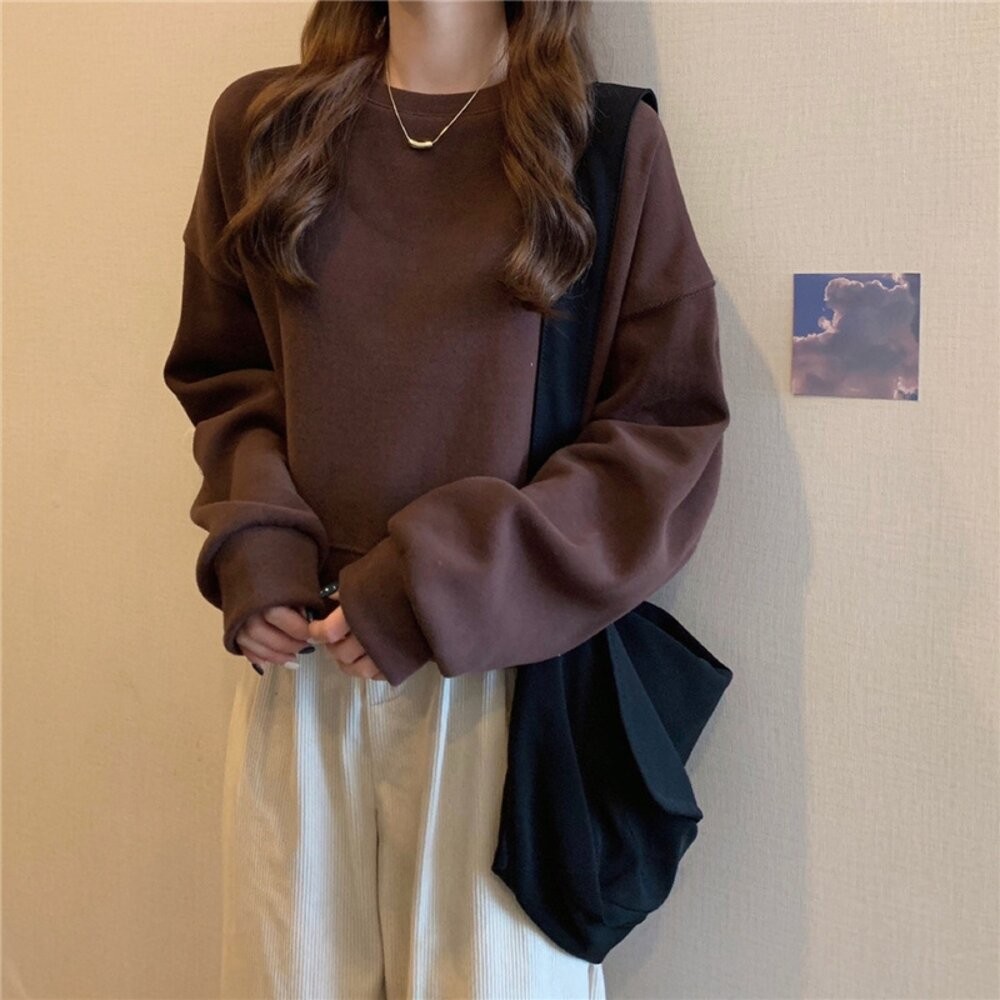 【台灣發貨】韓版寬鬆圓領長袖上衣 長袖上衣 長袖t恤 衣服 女裝 上衣【W371】-規格圖9