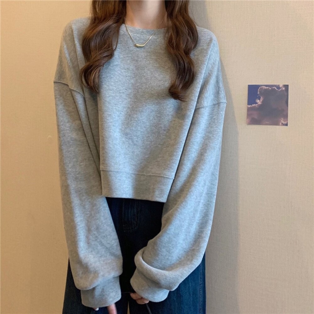 【台灣發貨】韓版寬鬆圓領長袖上衣 長袖上衣 長袖t恤 衣服 女裝 上衣【W371】-規格圖9