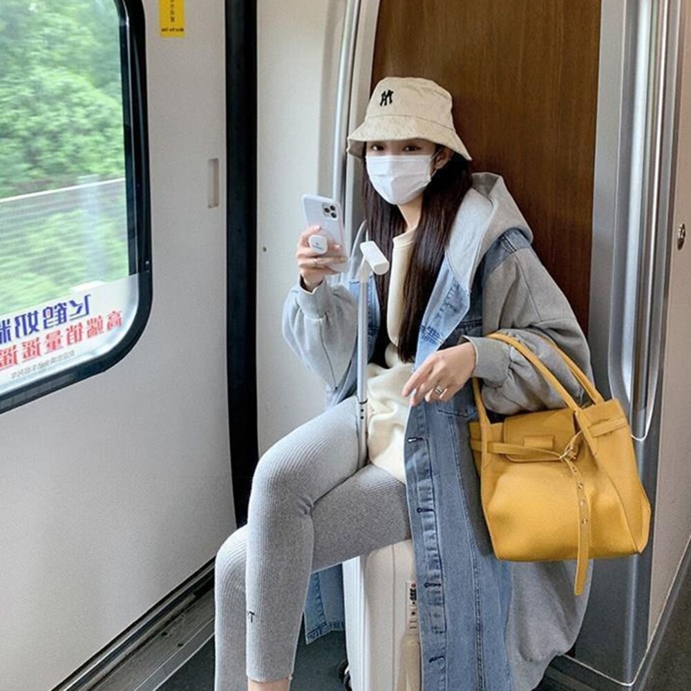 【台灣發貨】韓版休閒寬鬆拼接連帽牛仔外套 外套 防曬外套 女裝 上衣 衣服【J289】-細節圖6