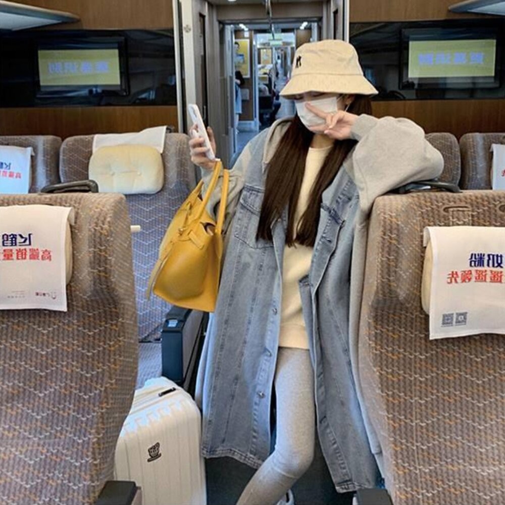 【台灣發貨】韓版休閒寬鬆拼接連帽牛仔外套 外套 防曬外套 女裝 上衣 衣服【J289】-細節圖7