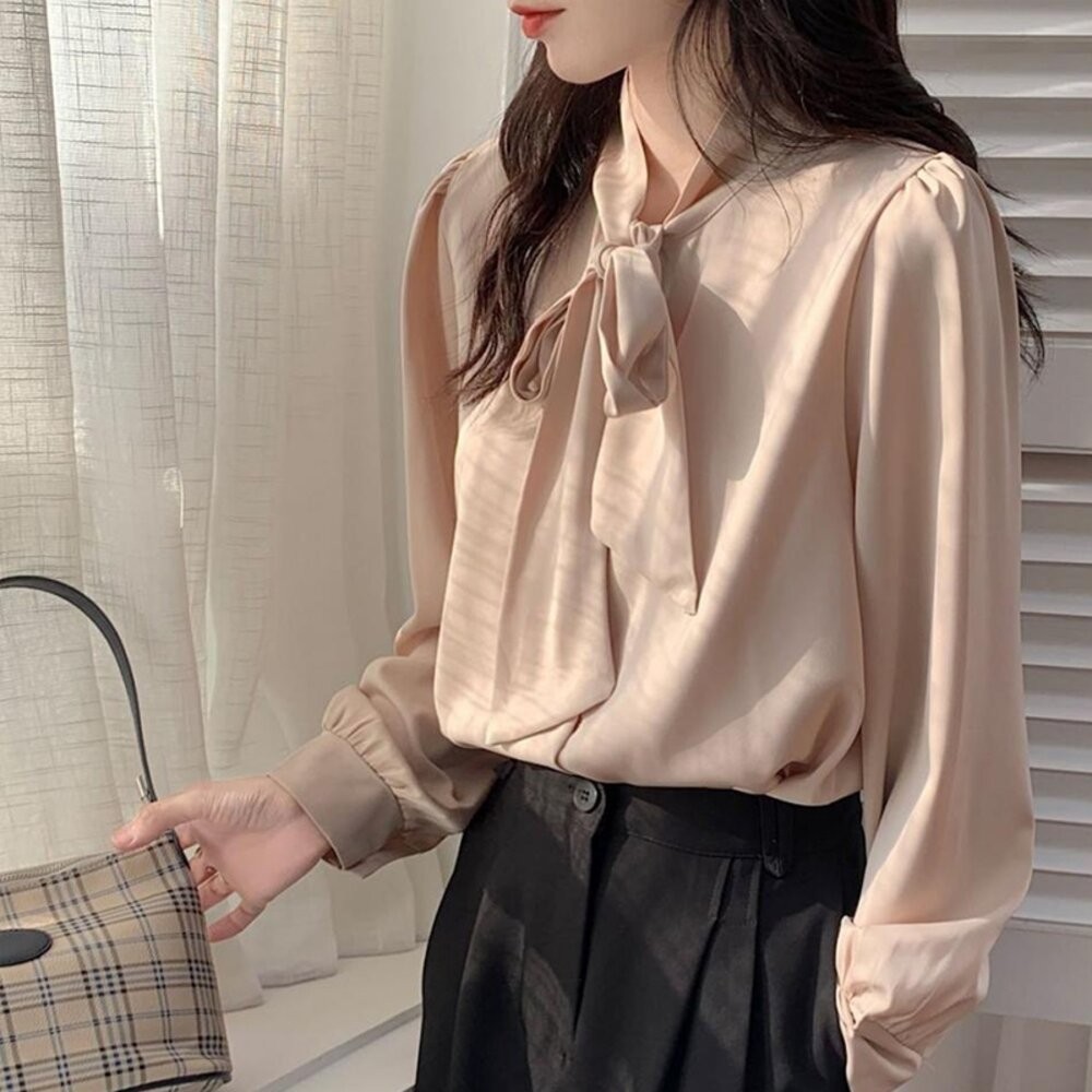 【台灣發貨】韓版氣質設計感襯衫 長袖上衣 長袖t恤 衣服 女裝 上衣【W414】-細節圖4