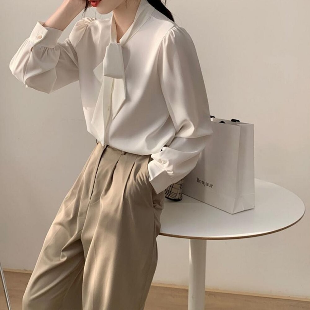 【台灣發貨】韓版氣質設計感襯衫 長袖上衣 長袖t恤 衣服 女裝 上衣【W414】-細節圖6