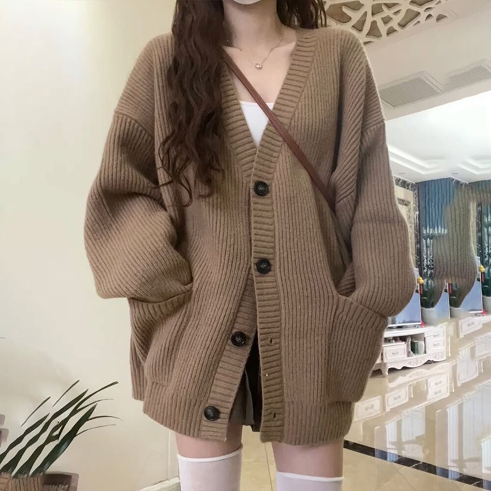 【台灣發貨】韓版寬鬆V領針織外套 外套 防曬外套 女裝 上衣 衣服【J288】-細節圖2