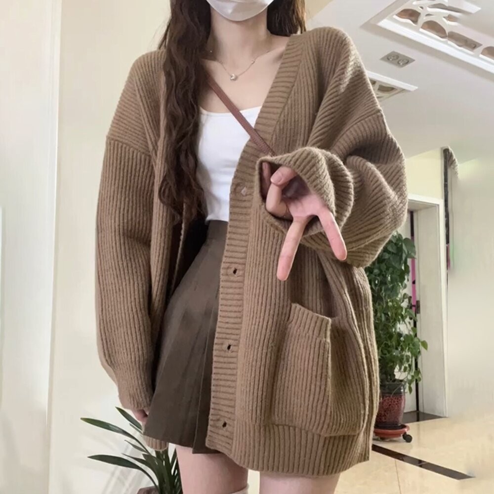 【台灣發貨】韓版寬鬆V領針織外套 外套 防曬外套 女裝 上衣 衣服【J288】-細節圖7