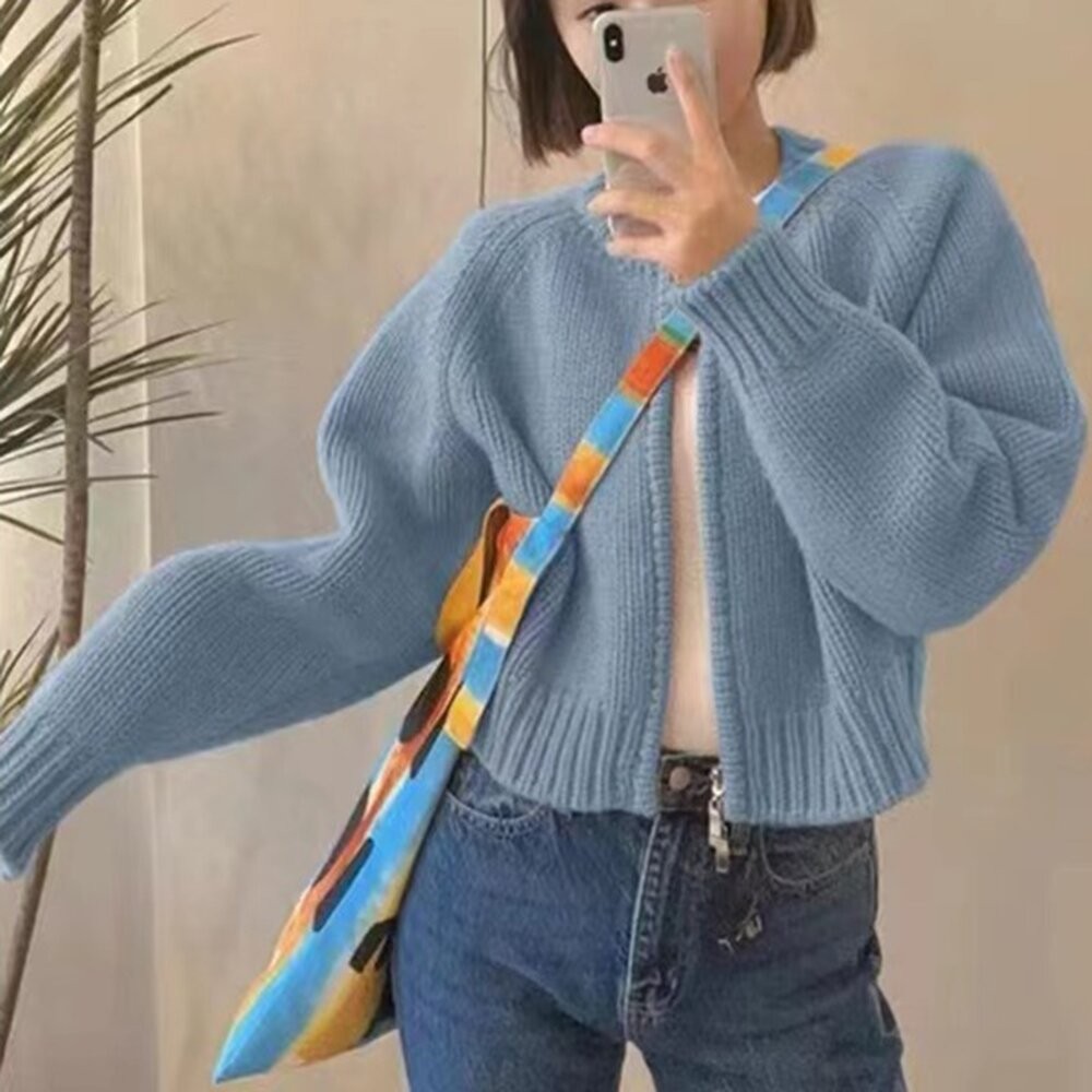 【台灣發貨】韓版寬鬆顯瘦拉鍊針織外套 外套 防曬外套 女裝 上衣 衣服 【J286】-細節圖6