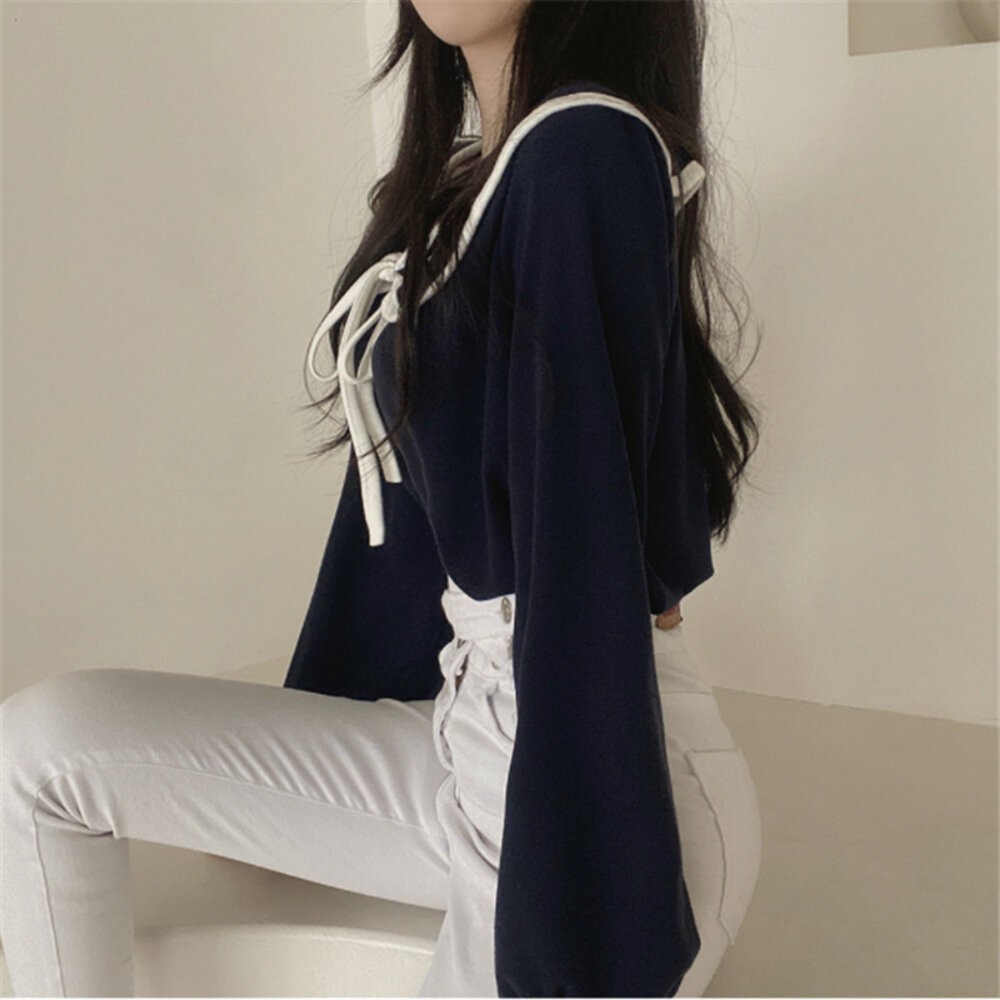 【台灣發貨】韓版氣質娃娃領綁帶襯衫 長袖上衣 長袖t恤 衣服 女裝 上衣【W406】-細節圖9