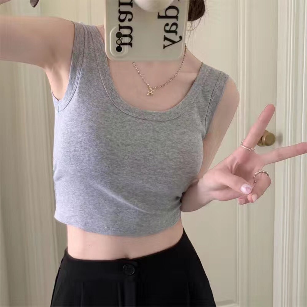 【台灣發貨】韓版寬肩運動背心 帶胸墊免穿內衣 小可愛 背心 衣服 女裝 上衣【V320】-細節圖3