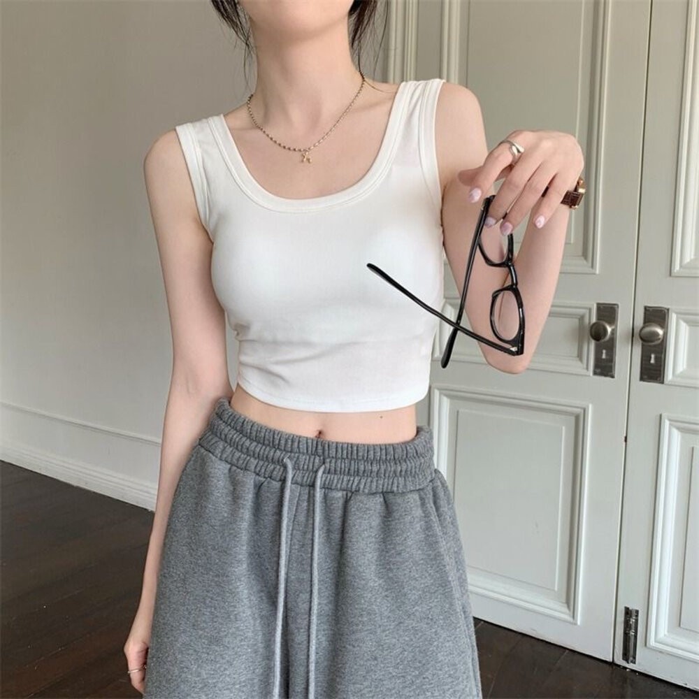 【台灣發貨】韓版寬肩運動背心 帶胸墊免穿內衣 小可愛 背心 衣服 女裝 上衣【V320】-細節圖4
