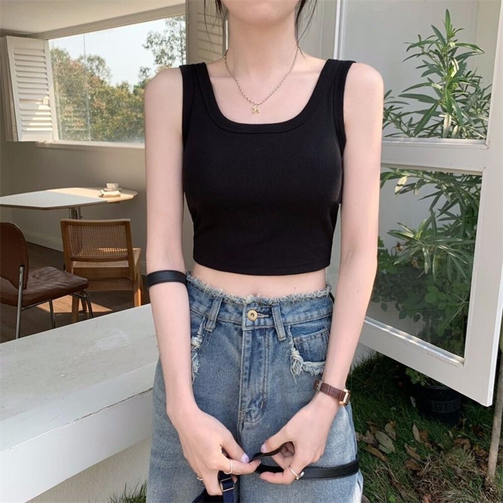 【台灣發貨】韓版寬肩運動背心 帶胸墊免穿內衣 小可愛 背心 衣服 女裝 上衣【V320】-細節圖7