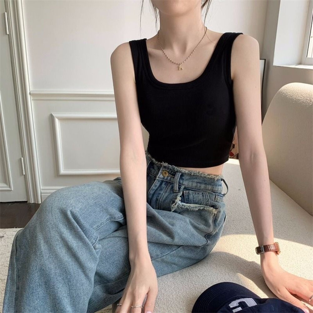 【台灣發貨】韓版寬肩運動背心 帶胸墊免穿內衣 小可愛 背心 衣服 女裝 上衣【V320】-細節圖9