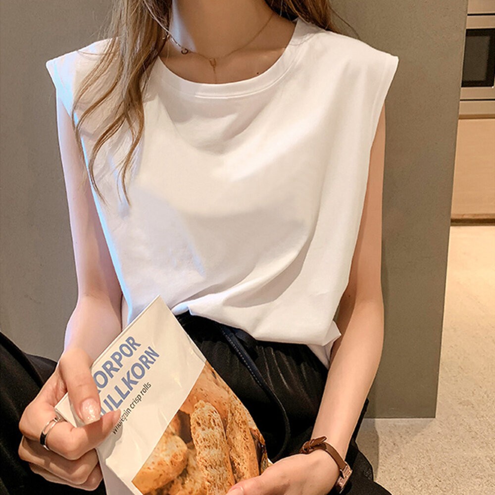 【台灣發貨】韓版白色寬鬆圓領背心 小可愛 背心 衣服 女裝 上衣【T519】-細節圖9