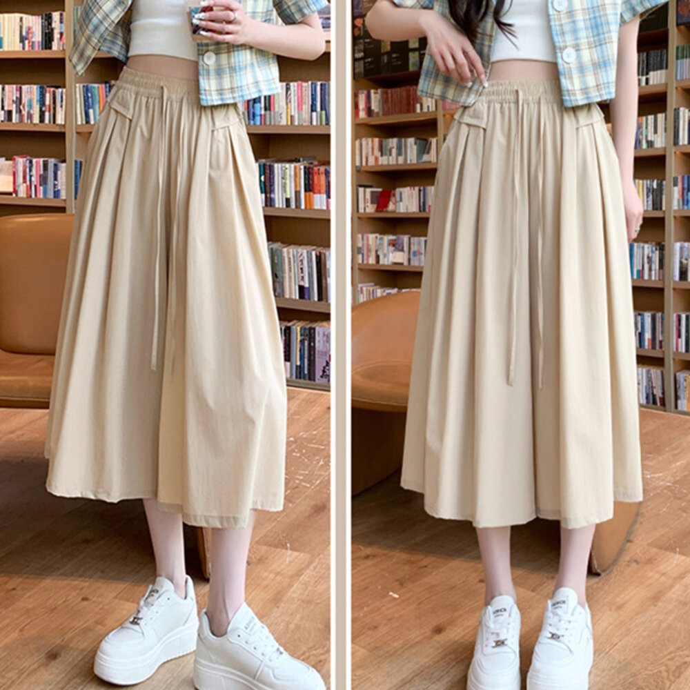 【台灣發貨】韓版高腰寬鬆冰絲褲裙 裙子 褲裙 長裙 女裝【P289】-細節圖7