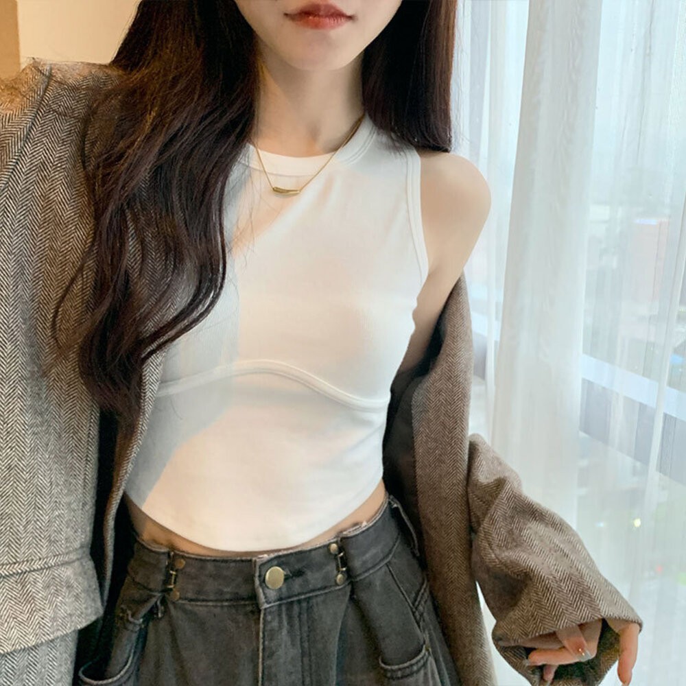 【台灣發貨】韓版經典運動風背心 帶胸墊免穿內衣 小可愛 背心 衣服 女裝 上衣【V234】-細節圖2