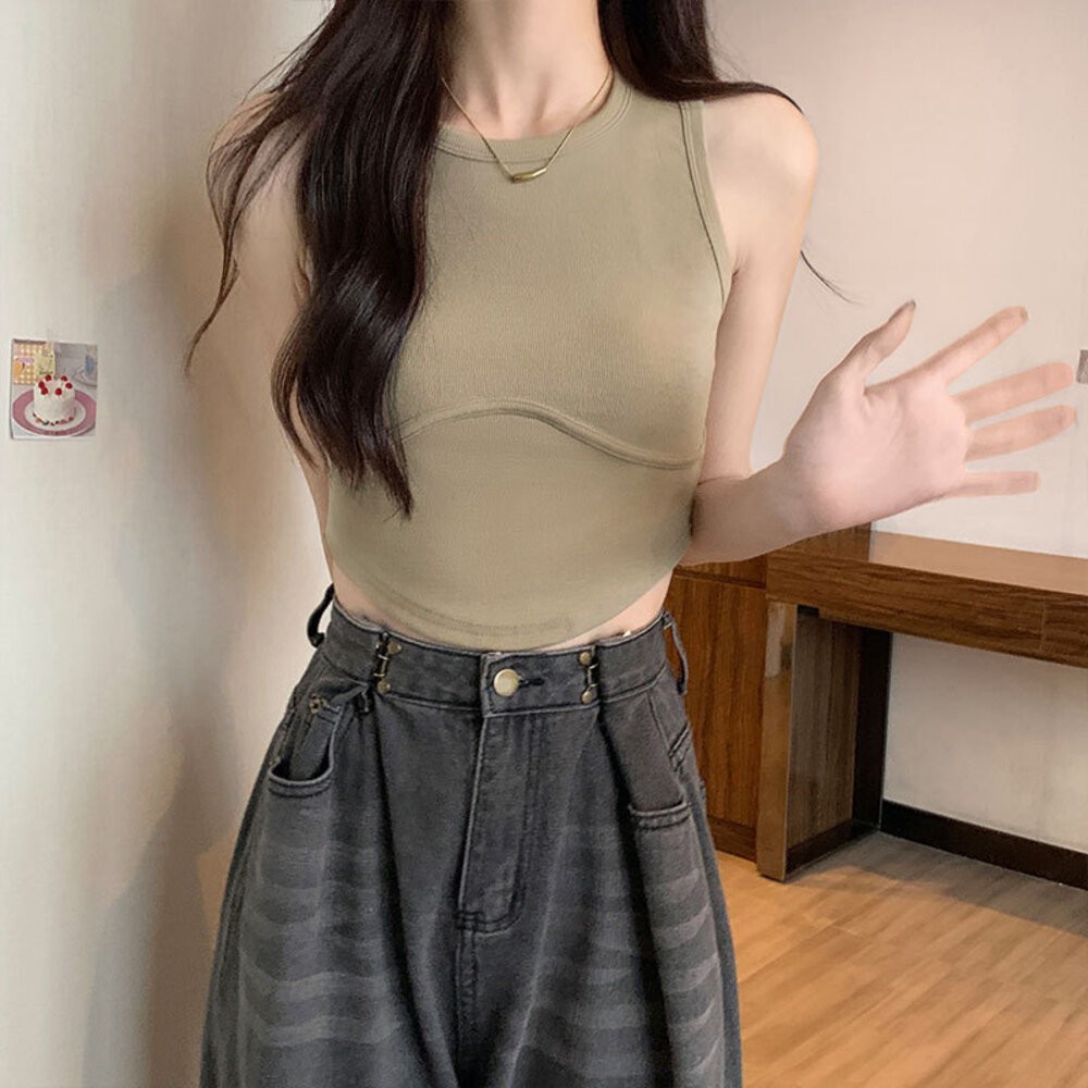 【台灣發貨】韓版經典運動風背心 帶胸墊免穿內衣 小可愛 背心 衣服 女裝 上衣【V234】-細節圖3