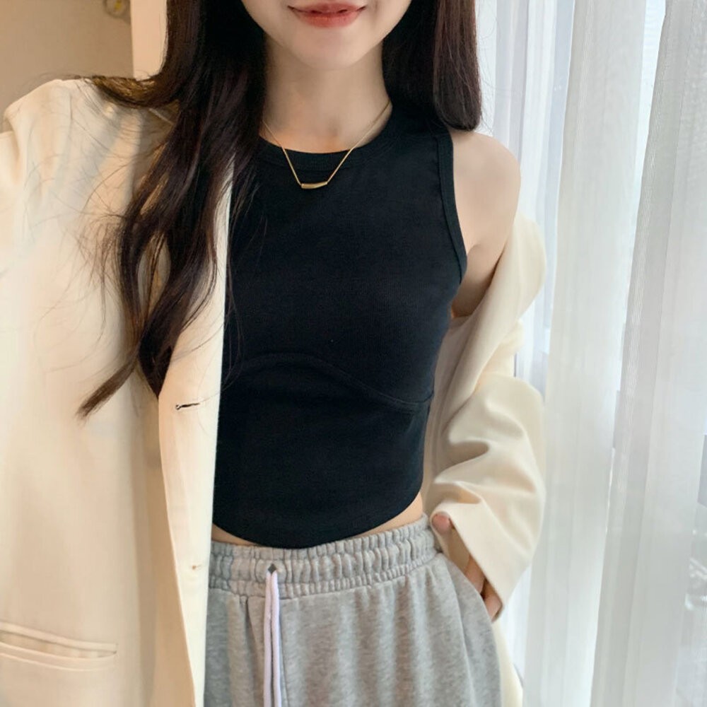 【台灣發貨】韓版經典運動風背心 帶胸墊免穿內衣 小可愛 背心 衣服 女裝 上衣【V234】-細節圖6