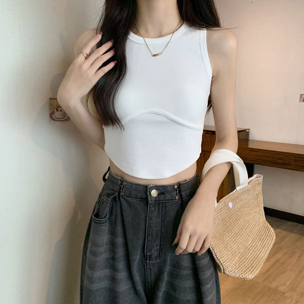 【台灣發貨】韓版經典運動風背心 帶胸墊免穿內衣 小可愛 背心 衣服 女裝 上衣【V234】-細節圖7