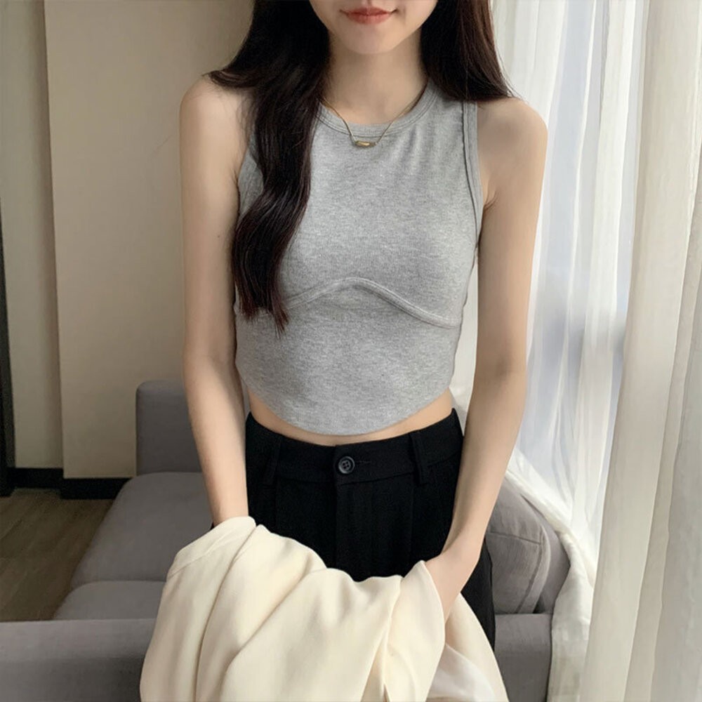 【台灣發貨】韓版經典運動風背心 帶胸墊免穿內衣 小可愛 背心 衣服 女裝 上衣【V234】-細節圖8