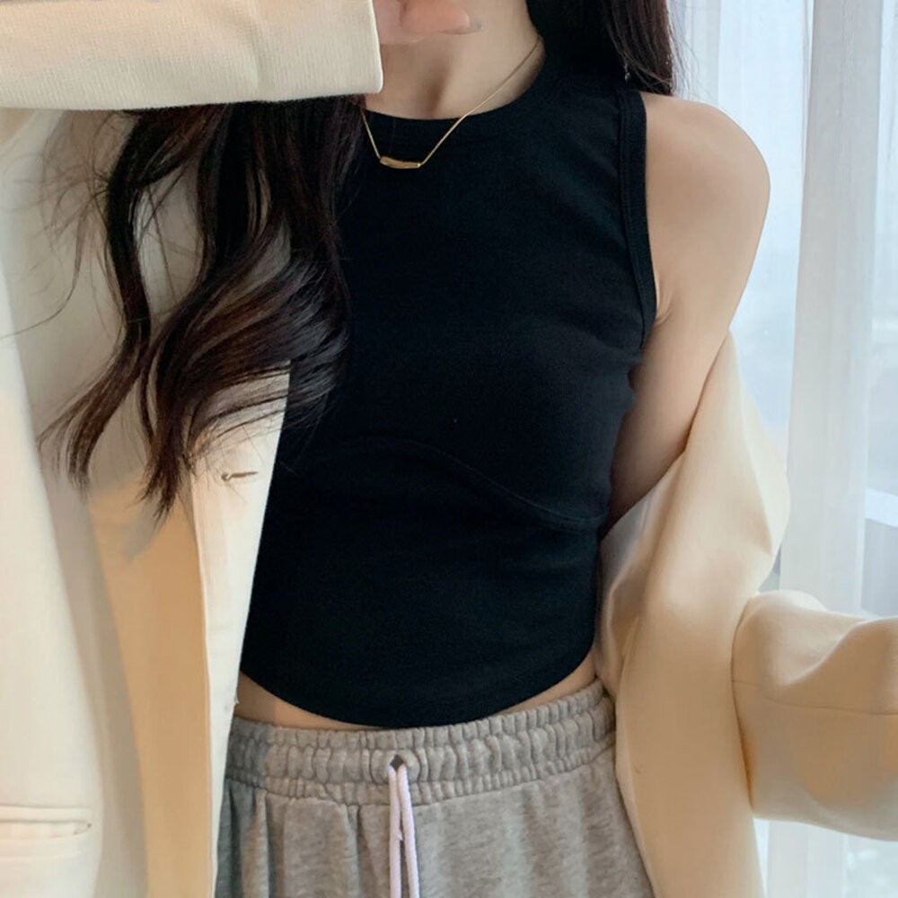 【台灣發貨】韓版經典運動風背心 帶胸墊免穿內衣 小可愛 背心 衣服 女裝 上衣【V234】-細節圖9