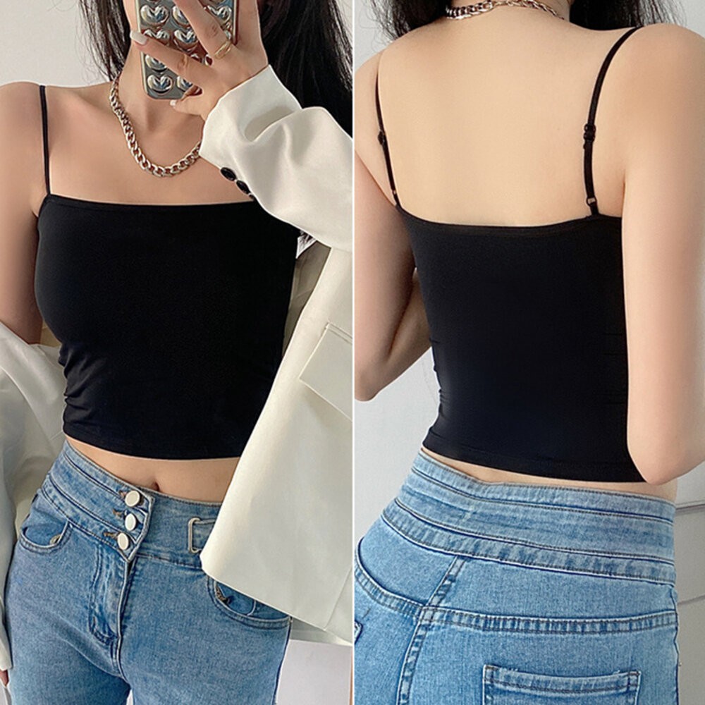 【台灣發貨】韓版無痕美背小可愛 帶胸墊免穿內衣 小可愛 背心 衣服 女裝 上衣【V154】-細節圖2