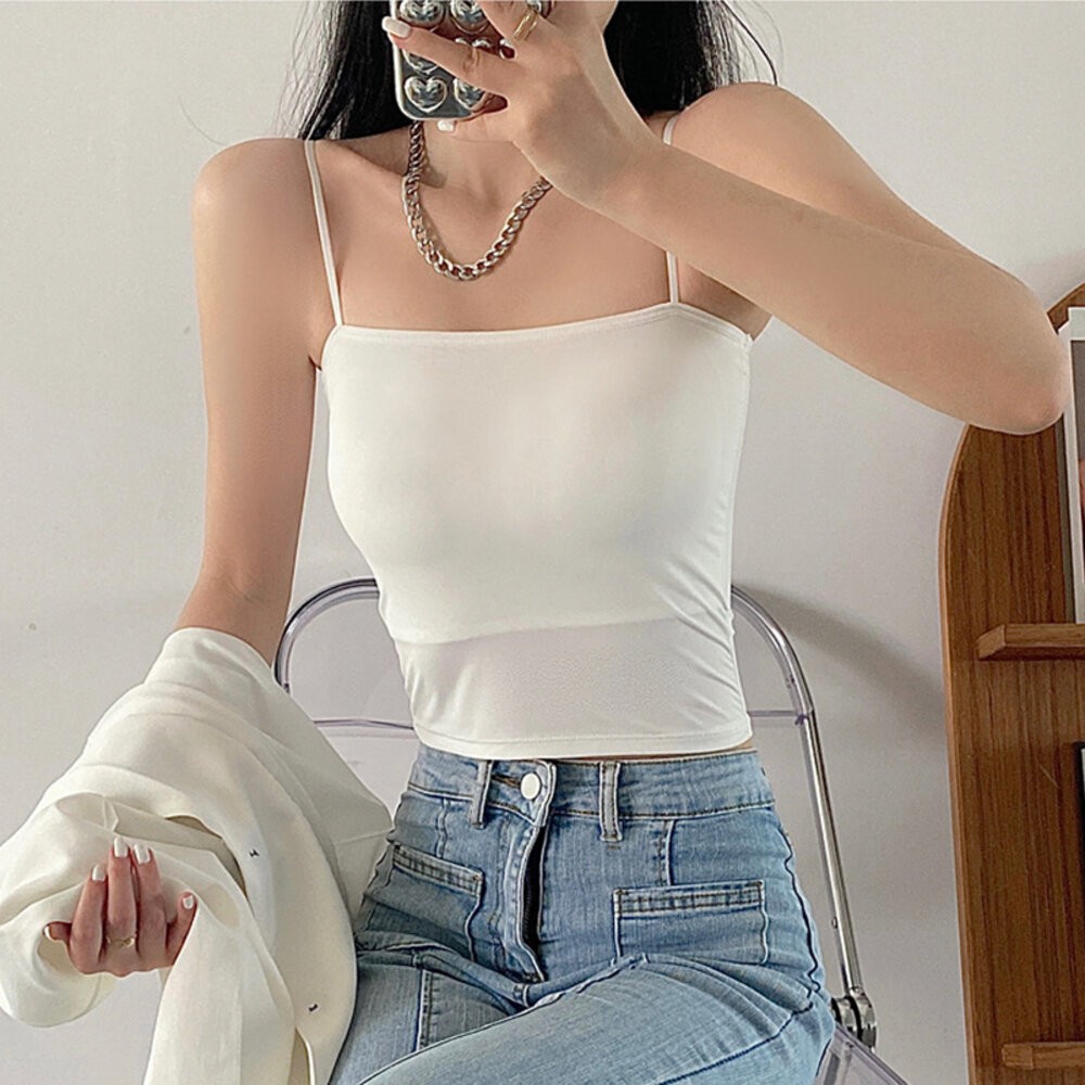 【台灣發貨】韓版無痕美背小可愛 帶胸墊免穿內衣 小可愛 背心 衣服 女裝 上衣【V154】-細節圖4