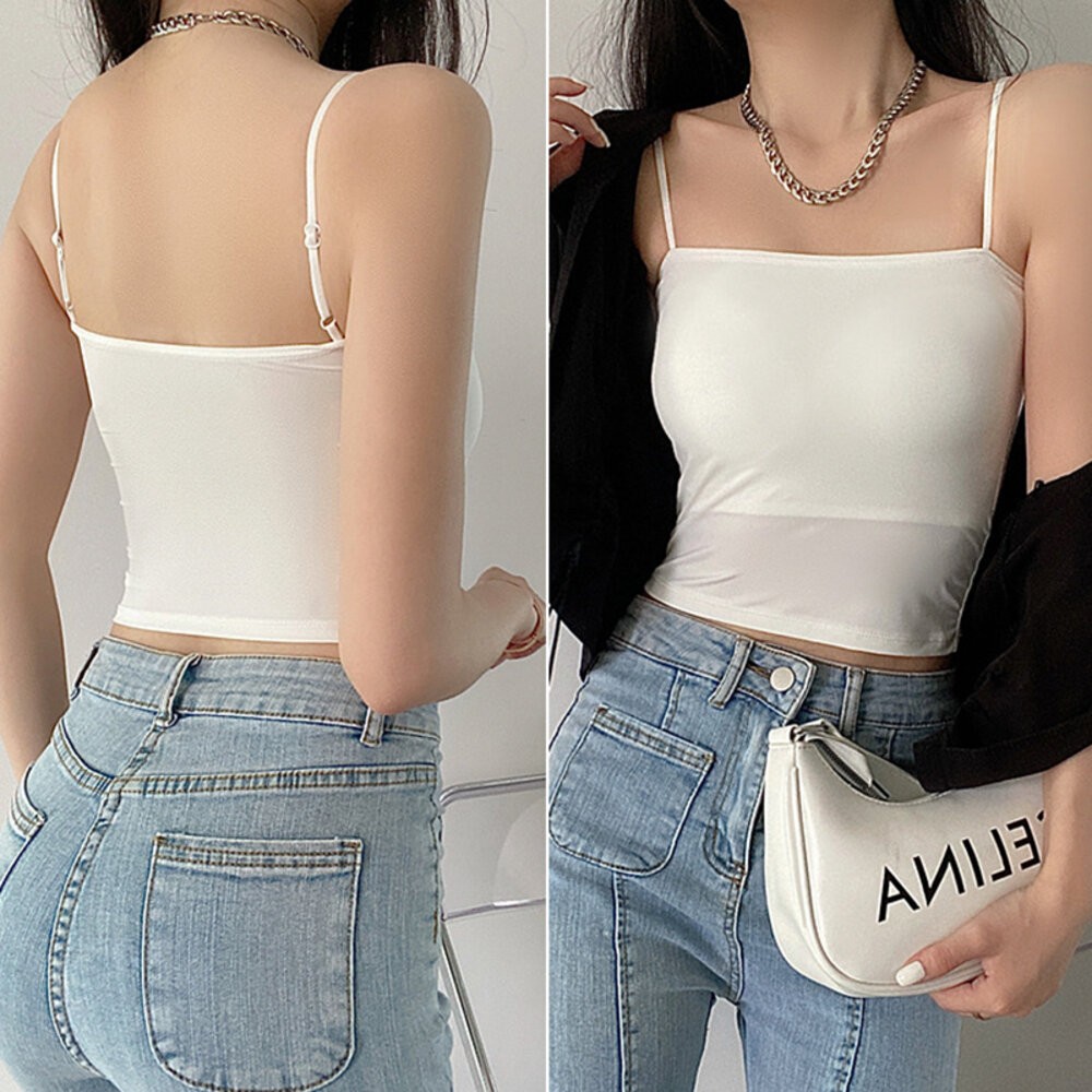 【台灣發貨】韓版無痕美背小可愛 帶胸墊免穿內衣 小可愛 背心 衣服 女裝 上衣【V154】-細節圖5