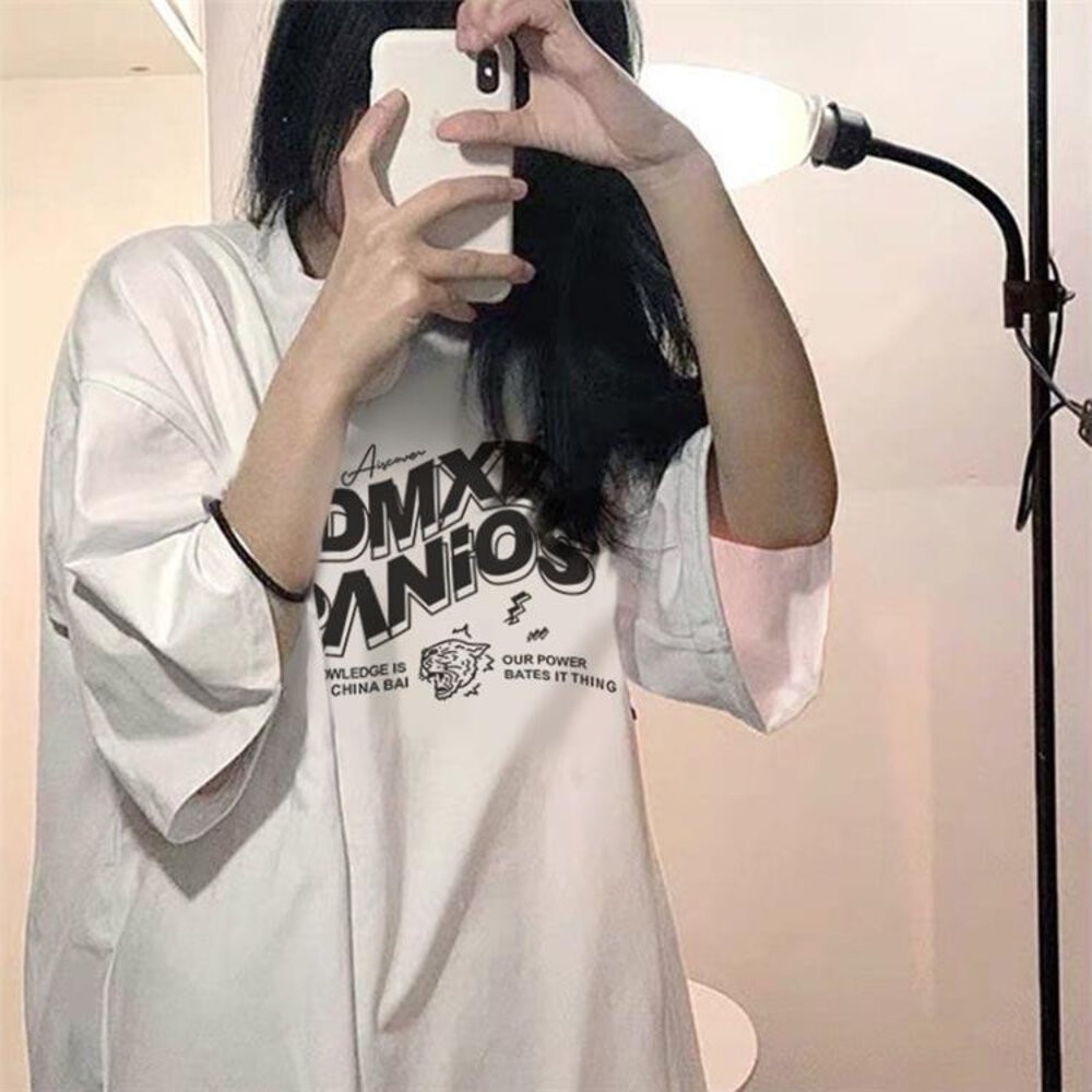 【台灣發貨】韓版寬鬆簡約圓領字母半袖短袖上衣 衣服 女裝 t恤 短袖t恤 上衣【T569】-細節圖3