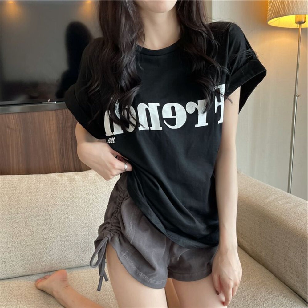 【台灣發貨】韓版顯瘦落肩寬鬆短袖上衣 衣服 女裝 t恤 短袖t恤 上衣【T560】-細節圖8