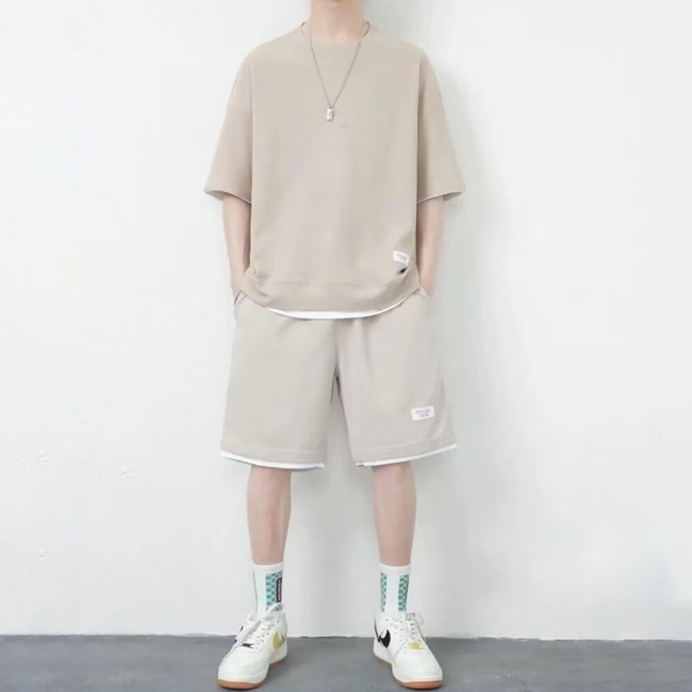 【台灣發貨】韓版寬鬆休閒運動套裝 短袖上衣+五分短褲 衣服 男裝 t恤 短袖t恤 上衣 短褲 褲子 男裝【S262】-細節圖4