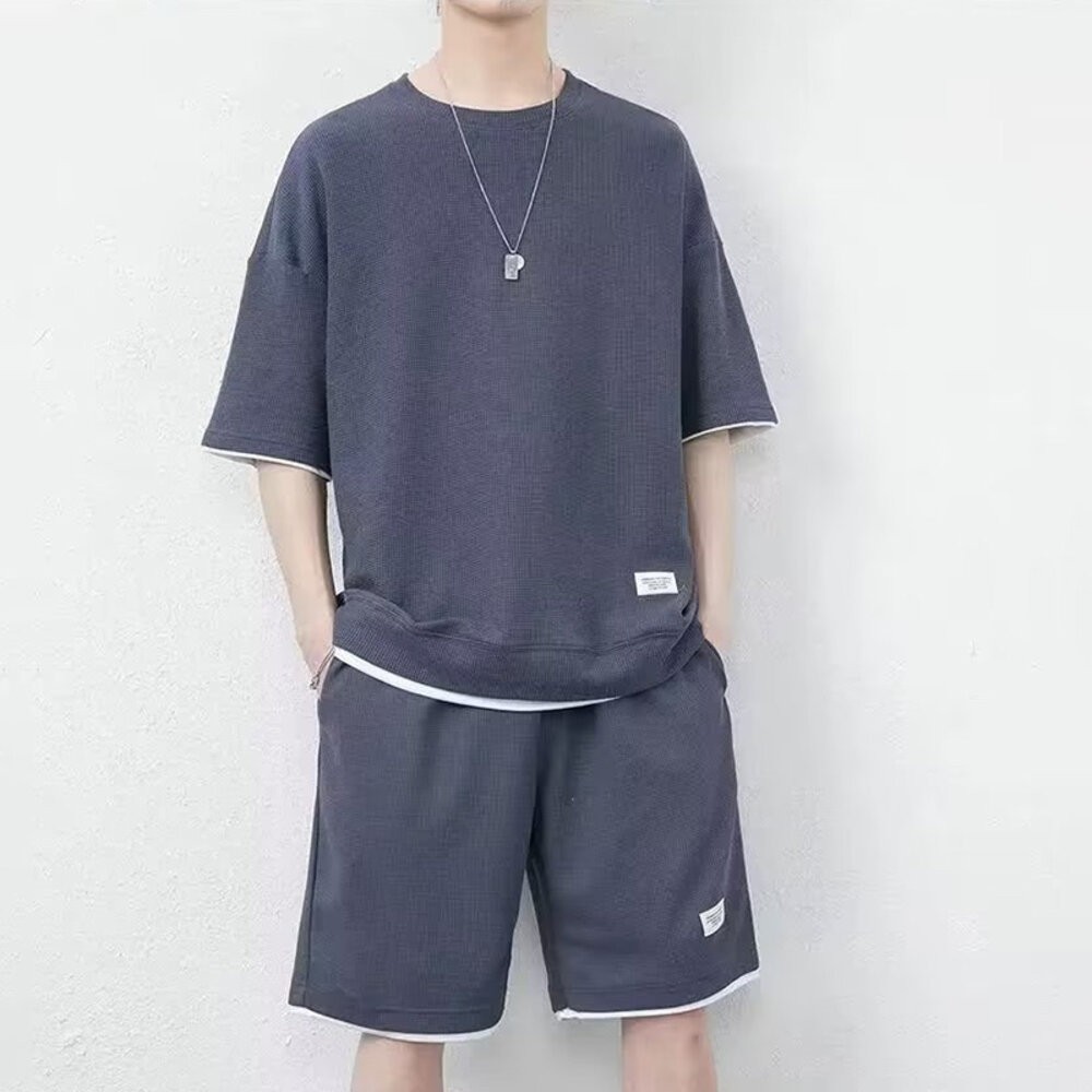 【台灣發貨】韓版寬鬆休閒運動套裝 短袖上衣+五分短褲 衣服 男裝 t恤 短袖t恤 上衣 短褲 褲子 男裝【S262】-細節圖5