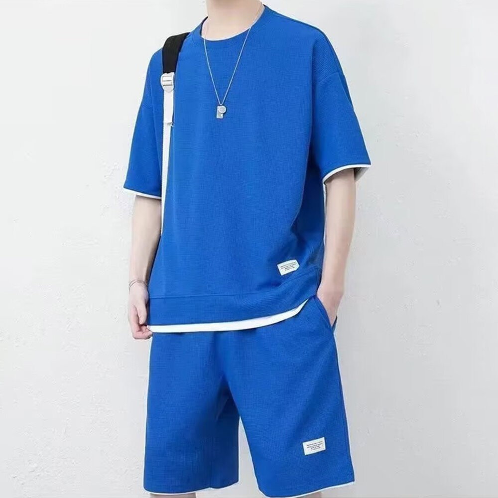 【台灣發貨】韓版寬鬆休閒運動套裝 短袖上衣+五分短褲 衣服 男裝 t恤 短袖t恤 上衣 短褲 褲子 男裝【S262】-細節圖6
