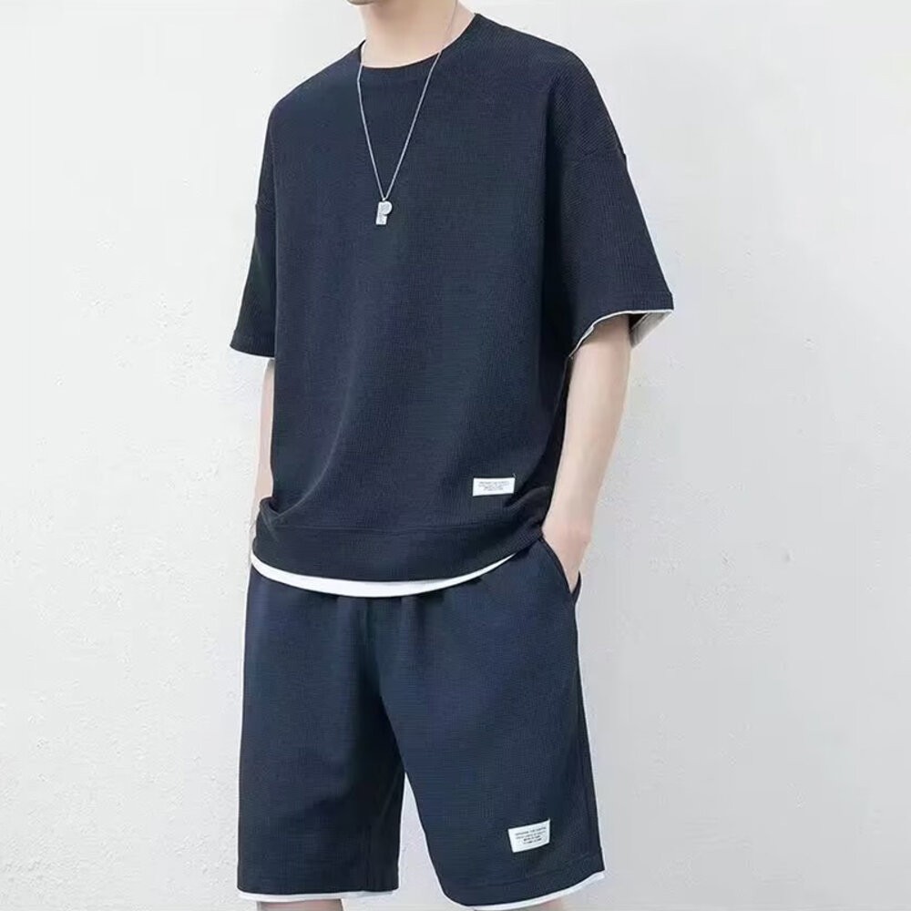 【台灣發貨】韓版寬鬆休閒運動套裝 短袖上衣+五分短褲 衣服 男裝 t恤 短袖t恤 上衣 短褲 褲子 男裝【S262】-細節圖7